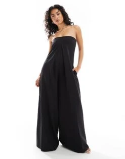 Pretty Lavish Bandeau Wide Leg Jumpsuit In Black For Women