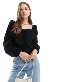 Pretty Lavish Exaggerated Bow Top In Black For Women