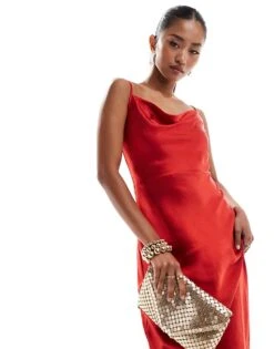 Pretty Lavish Keisha Satin Maxi Dress In Red For Women -Pretty Lavi Clothing Shop 206966708 3