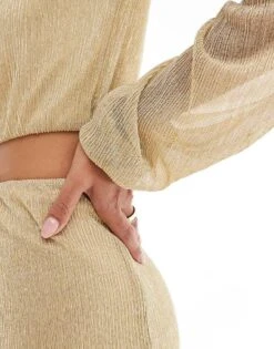 Pretty Lavish Long Sleeve Tie Waist Metallic Maxi Dress In Gold For Women -Pretty Lavi Clothing Shop 206966730 3