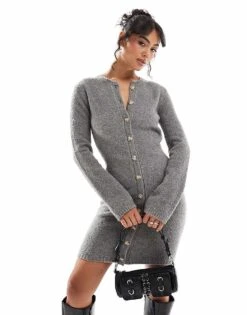 Pretty Lavish Button Down Knit Mini Dress In Charcoal Grey For Women -Pretty Lavi Clothing Shop 206966732 1 charcoalgrey 1