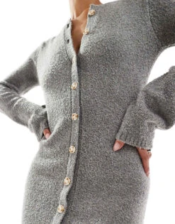 Pretty Lavish Button Down Knit Mini Dress In Charcoal Grey For Women -Pretty Lavi Clothing Shop 206966732 3