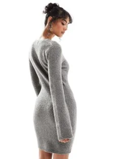 Pretty Lavish Button Down Knit Mini Dress In Charcoal Grey For Women -Pretty Lavi Clothing Shop 206966732 4