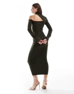 Pretty Lavish Cut-out Knit Midaxi Dress In Olive For Women -Pretty Lavi Clothing Shop 206966751 4