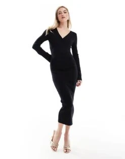 Pretty Lavish Crossover Knit Dress In Black For Women -Pretty Lavi Clothing Shop 206966768 1 black 1