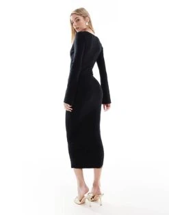 Pretty Lavish Crossover Knit Dress In Black For Women -Pretty Lavi Clothing Shop 206966768 3