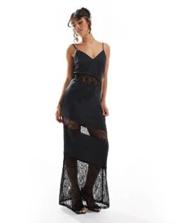 Pretty Lavish Lace Inserted Slip Maxi Dress In Black For Women -Pretty Lavi Clothing Shop 206966844 1 black 1