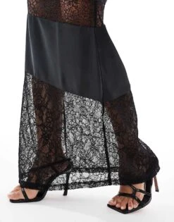 Pretty Lavish Lace Inserted Slip Maxi Dress In Black For Women -Pretty Lavi Clothing Shop 206966844 3