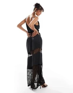 Pretty Lavish Lace Inserted Slip Maxi Dress In Black For Women -Pretty Lavi Clothing Shop 206966844 4