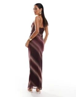 Pretty Lavish Keisha Cowl Neck Maxi Dress In Wine Ombre For Women -Pretty Lavi Clothing Shop 206966865 3