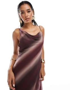 Pretty Lavish Keisha Cowl Neck Maxi Dress In Wine Ombre For Women -Pretty Lavi Clothing Shop 206966865 4