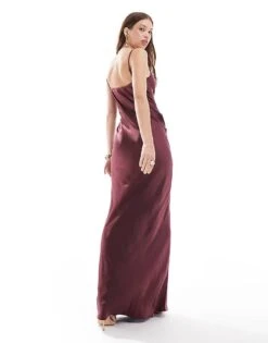 Pretty Lavish Keisha Satin Maxi Dress In Plum For Women -Pretty Lavi Clothing Shop 206966894 4