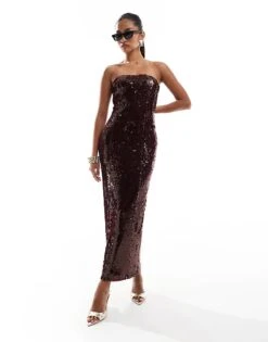 Pretty Lavish Strapless Embellished Midaxi Dress In Burgundy Sequin For Women -Pretty Lavi Clothing Shop 206966899 1 burgundy 1