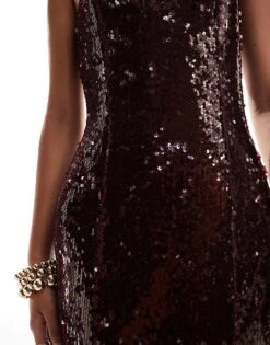Pretty Lavish Strapless Embellished Midaxi Dress In Burgundy Sequin For Women -Pretty Lavi Clothing Shop 206966899 3