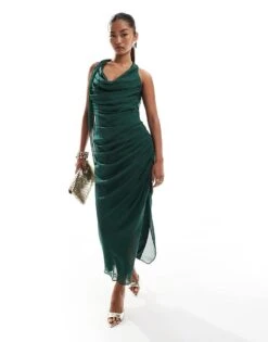 Pretty Lavish Extreme Cowl Midaxi Dress In Emerald Green For Women -Pretty Lavi Clothing Shop 206966956 4
