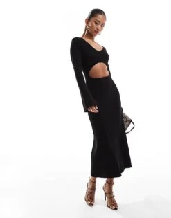 Pretty Lavish Cut-out Knit Maxi Dress In Black For Women -Pretty Lavi Clothing Shop 206966957 1 black 1