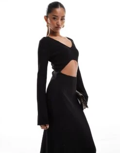 Pretty Lavish Cut-out Knit Maxi Dress In Black For Women -Pretty Lavi Clothing Shop 206966957 4
