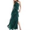 Pretty Lavish Halter Ruffle Maxi Dress In Emerald Green For Women