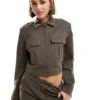 Pretty Lavish Boxy Utility Shirt Co-ord In Bark For Women -Pretty Lavi Clothing Shop 206966986 1 bark