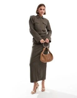 Pretty Lavish Boxy Utility Shirt Co-ord In Bark For Women -Pretty Lavi Clothing Shop 206966986 4