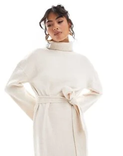 Pretty Lavish Tie Waist Knitted Midaxi Dress In Cream For Women -Pretty Lavi Clothing Shop 206966987 2