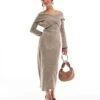 Pretty Lavish Crossover Bardot Knit Midaxi Dress In Brown For Women -Pretty Lavi Clothing Shop 206967014 1 brown