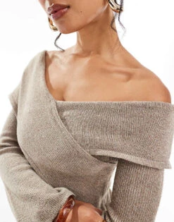 Pretty Lavish Crossover Bardot Knit Midaxi Dress In Brown For Women -Pretty Lavi Clothing Shop 206967014 3