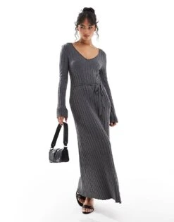 Pretty Lavish Tie Knit Midaxi Dress In Charcoal For Women -Pretty Lavi Clothing Shop 206967015 1 charcoal 1
