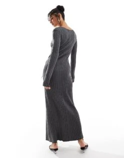 Pretty Lavish Tie Knit Midaxi Dress In Charcoal For Women -Pretty Lavi Clothing Shop 206967015 4
