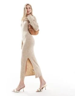 Pretty Lavish Soft Knit Midaxi Dress In Beige For Women -Pretty Lavi Clothing Shop 206967016 2