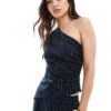 Pretty Lavish One Shoulder Ruched Top Co-ord In Navy Pinstripe For Women -Pretty Lavi Clothing Shop 206967042 1 navypinstripe