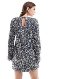 Pretty Lavish Cluster Sequin Mini Dress In Chrome For Women -Pretty Lavi Clothing Shop 206967074 3