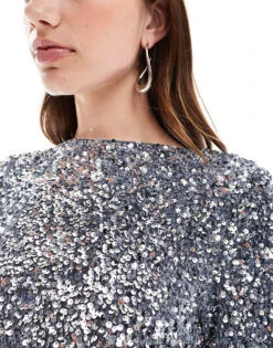 Pretty Lavish Cluster Sequin Mini Dress In Chrome For Women -Pretty Lavi Clothing Shop 206967074 4