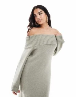 Pretty Lavish Chunky Knit Bardot Midaxi Dress In Sage For Women -Pretty Lavi Clothing Shop 206967211 3