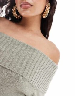 Pretty Lavish Chunky Knit Bardot Midaxi Dress In Sage For Women -Pretty Lavi Clothing Shop 206967211 4