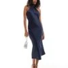 Pretty Lavish High Neck Satin Midi Dress In Navy For Women -Pretty Lavi Clothing Shop 206967243 1 navy