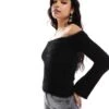 Pretty Lavish Knitted Bardot Top In Black For Women -Pretty Lavi Clothing Shop 206970124 1 black