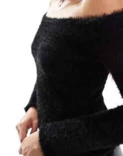 Pretty Lavish Knitted Bardot Top In Black For Women -Pretty Lavi Clothing Shop 206970124 3