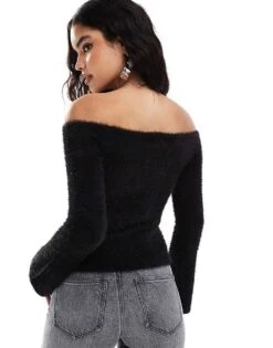 Pretty Lavish Knitted Bardot Top In Black For Women -Pretty Lavi Clothing Shop 206970124 4