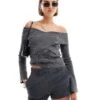 Pretty Lavish Cross Over Knit Top In Dark Grey For Women