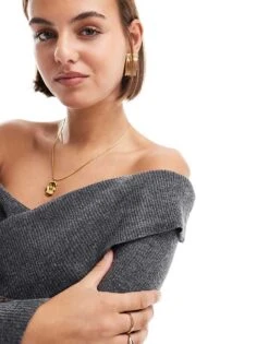 Pretty Lavish Cross Over Knit Top In Dark Grey For Women -Pretty Lavi Clothing Shop 206970152 3