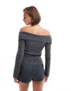 Pretty Lavish Cross Over Knit Top In Dark Grey For Women -Pretty Lavi Clothing Shop 206970152 4