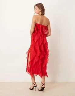 Pretty Lavish Strapless Ruffle Maxi Dress In Red For Women -Pretty Lavi Clothing Shop 207032717 3