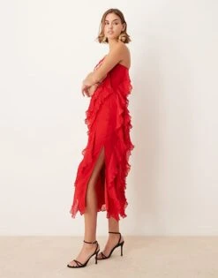 Pretty Lavish Strapless Ruffle Maxi Dress In Red For Women -Pretty Lavi Clothing Shop 207032717 4