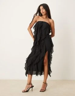Pretty Lavish Strapless Ruffle Maxi Dress In Black For Women -Pretty Lavi Clothing Shop 207032734 1 black 1