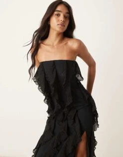 Pretty Lavish Strapless Ruffle Maxi Dress In Black For Women -Pretty Lavi Clothing Shop 207032734 2