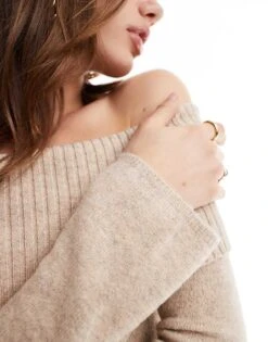 Pretty Lavish Soreya Bardot Maxi Knit Dress In Beige Marl For Women -Pretty Lavi Clothing Shop 207047439 2