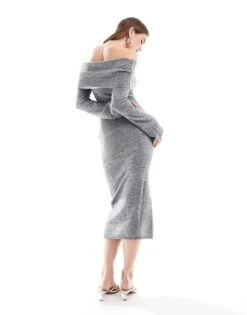 Pretty Lavish Soreya Bardot Maxi Knit Dress In Grey For Women -Pretty Lavi Clothing Shop 207047440 4