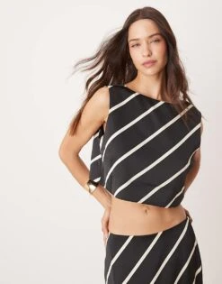 Pretty Lavish Stripe Print Co-ord In Black -Pretty Lavi Clothing Shop 207143074 1 black