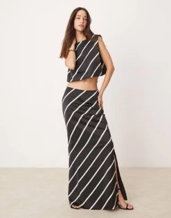 Pretty Lavish Stripe Print Co-ord In Black